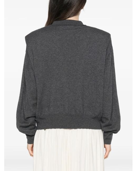 Frankie Shop Gray Padded-Shoulder Polo Top