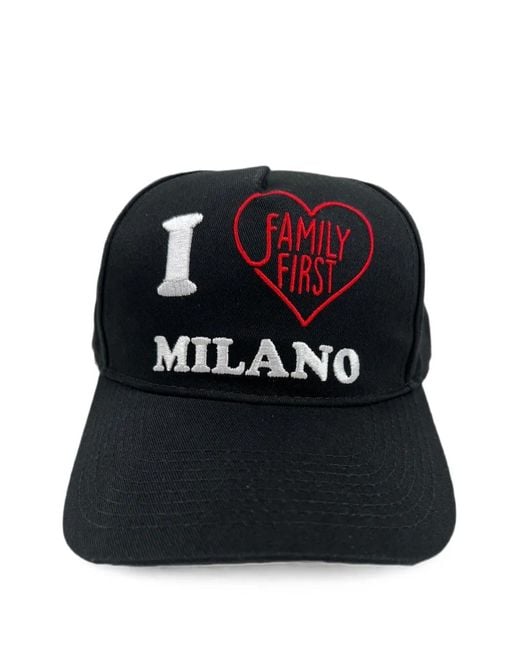 FAMILY FIRST Black Embroidered Baseball Cap for men