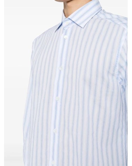 Barena Blue Striped Poplin Shirt for men