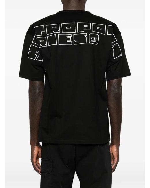 C P Company Black Metropolis Series Mercerized Jersey Short Sleeve Back Embroidery T-Shirt for men