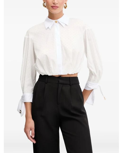 Elisabetta Franchi White Tie-Cuff Embellished Blouse