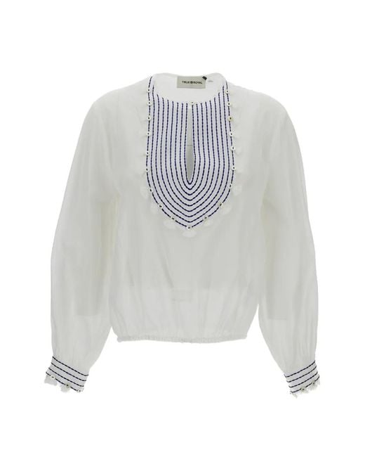 True Royal White Embroidered Blouse
