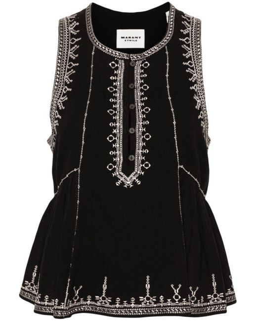 Isabel Marant Black Bestickte Pagos Bluse