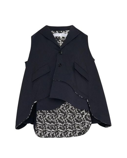 Tao Comme Des Garçons Blue Pinstripe Lace-Panel Waistcoat