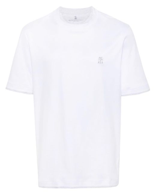 Brunello Cucinelli White T-Shirt With Embroidery for men