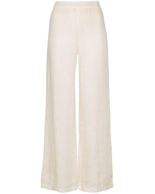 Pantalones anchos lisos 120% Lino de color White