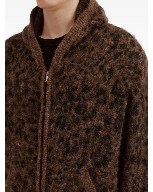 FIVE CM Brown Leopard-Pattern Zip-Up Hoodie for men
