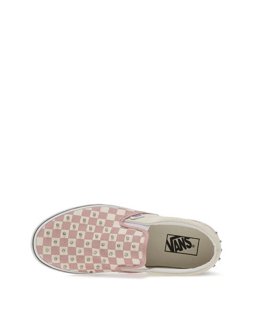 Vans White Baskets À Enfiler Cloutées À Motif Damier