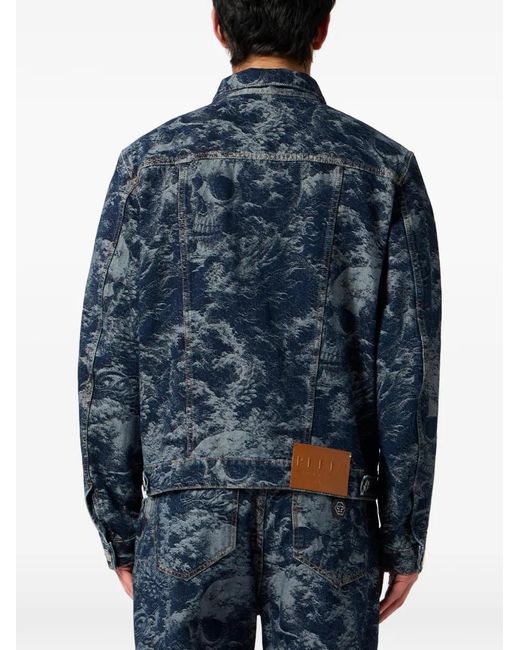 Philipp Plein Truckerjack Met Doodskop in het Blue voor heren