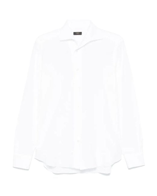 メンズ Barba Napoli シアサッカー シャツ White