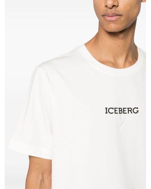 Iceberg T-shirt Van Stretch-katoen Met Logoprint in het White voor heren