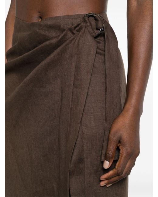 MANURI Brown Asymmetric Linen Maxi Skirt