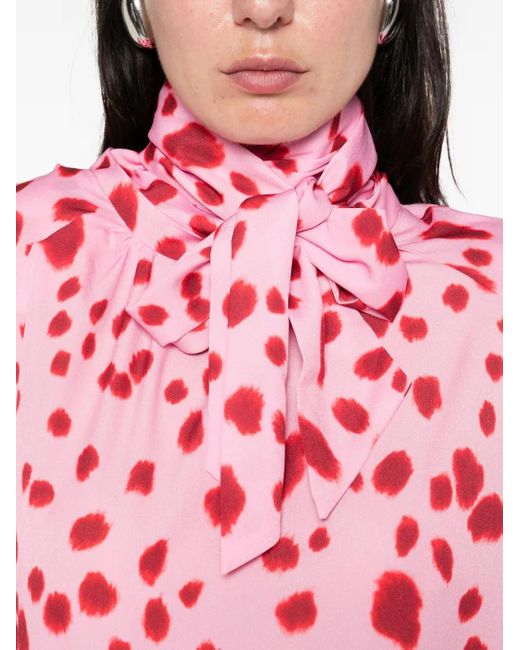 ROWEN ROSE Red Gepunktetes Oberteil mit Schleifenkragen