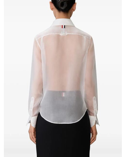 Thom Browne White Pocket Stripe Silk Organza Shirt