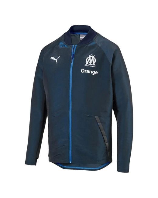 PUMA Blue Olympique De Marseille Logo-Print Jacket for men
