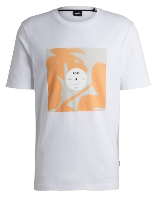 Boss Gray Graphic-print Cotton T-shirt for men