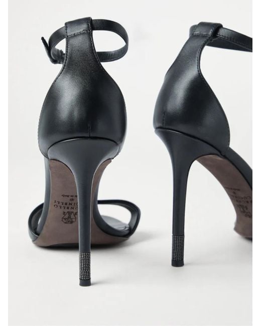 Brunello Cucinelli Black Nappa-Leather Heeled Sandals
