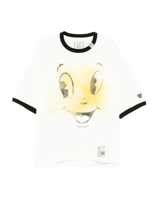 ミハラヤスヒロ Happy Face Printed Ringer Tシャツ Maison Mihara Yasuhiro Happy Face Printed Ringer T-Shirt in White