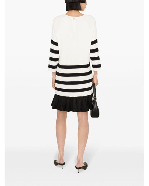Twin Set White Stripe-print Flounce-hem Dress