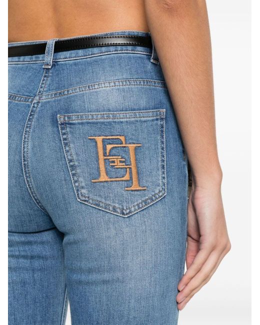 Elisabetta Franchi Blue Monogram-embroidered Bootcut Jeans