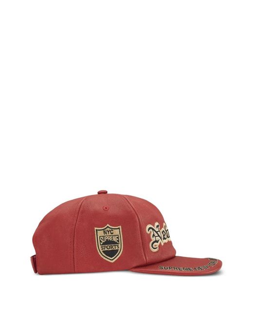 Supreme New York Leather Six-Panel Cap in Red | Lyst
