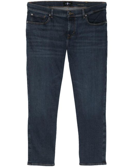 7 For All Mankind Blue Tapered-leg Stretch-cotton Jeans for men