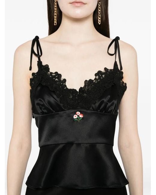 Cynthia Rowley Black Satin Lace Top