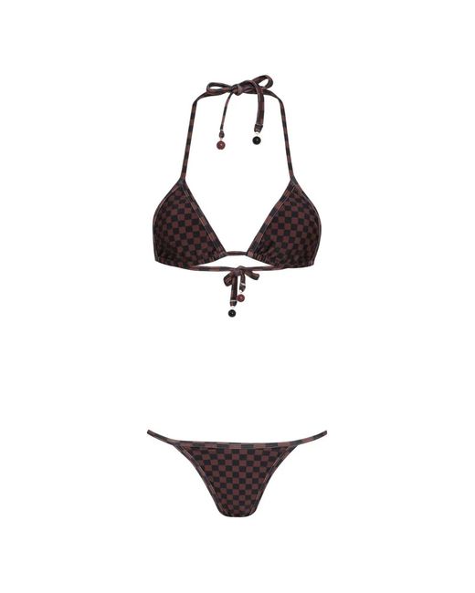 Amir Slama White Checkered Beaded Swimwear