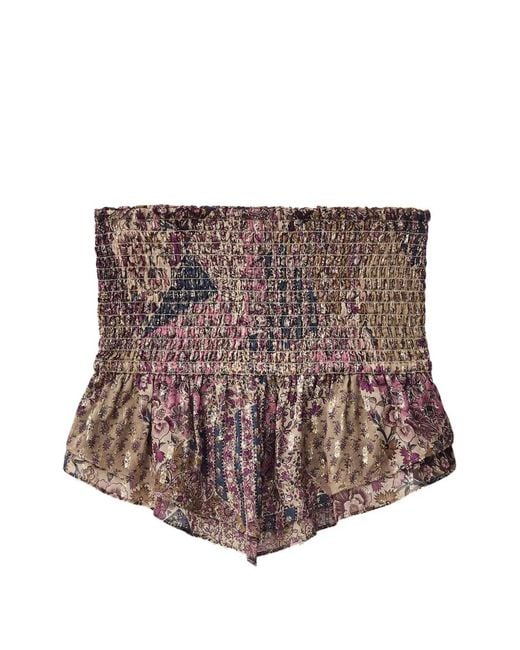 Ba&sh Brown Pretty Shirred Floral-Print Top