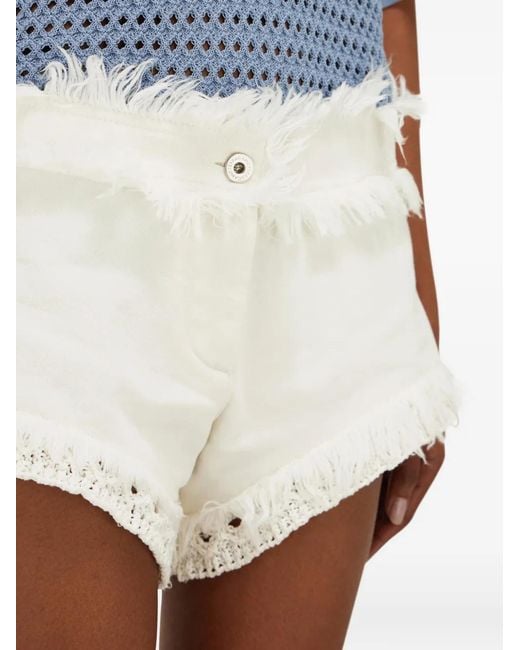 Ferragamo White Denim Shorts With Frayed Detail