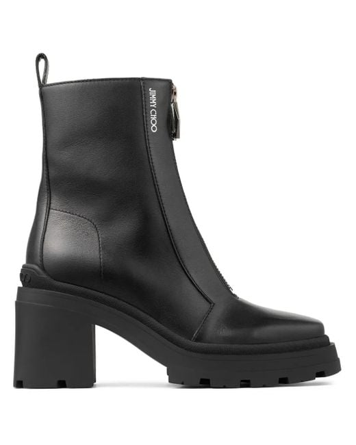 JIMMY CHOO☆ ユージェニー 80 ブラックレザー Jimmy Choo Eugenie 80 Leather Ankle Boots in Black | Lyst