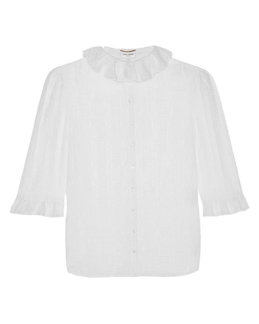 Saint Laurent White Frilled-collar Button-up Blouse