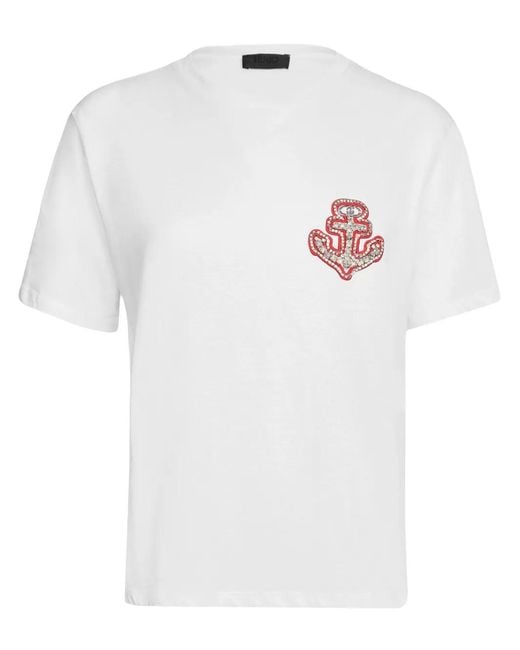 Liu Jo White Rhinestone-Anchor T-Shirt