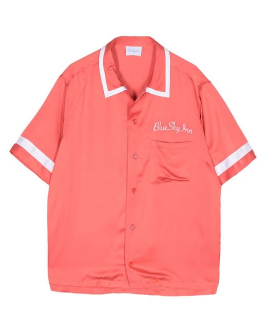 BLUE SKY INN Pink Logo-embroidered Satin Shirt for men