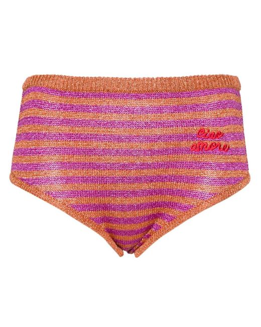 Giada Benincasa Pink Striped Knitted Mini Shorts