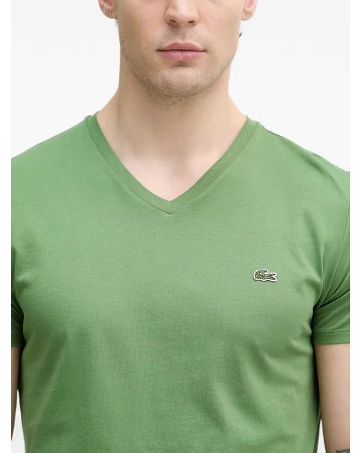 Lacoste Green Logo-Patch V-Neck T-Shirt for men