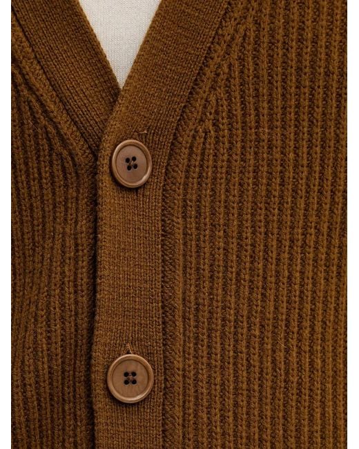 Filippa K Brown Button V-Neck Cardigan for men