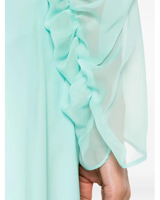 Alberta Ferretti Green Open Shoulder High Neck Blouse