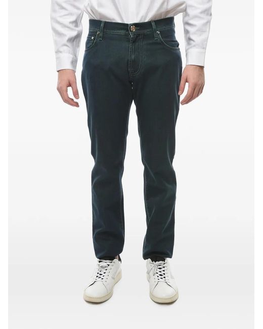 Corneliani Blue Acid-Wash Embroidered Jeans for men
