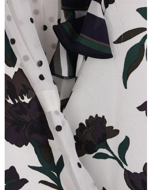 Sacai White Patchwork-Bluse Mit Blumen-Print