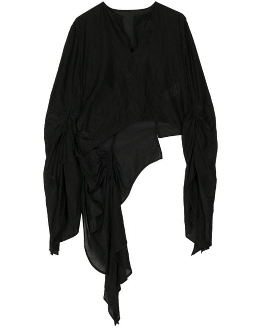 Yohji Yamamoto Black Si/c Crinkled Asymmetric Top