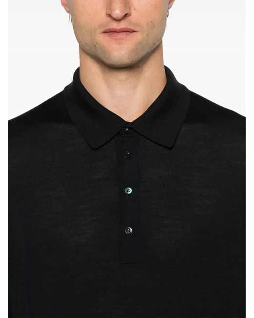 D4.0 Black Fine-Knit Polo Shirt for men