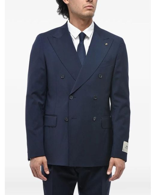 Corneliani Blue Double-Breasted Peak-Lapel Suit for men