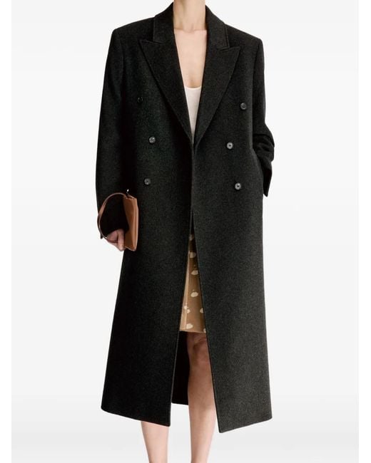 Loulou de Saison Black Double-Breasted Peak-Lapel Coat