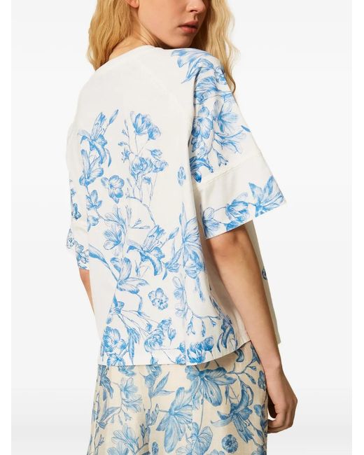 Twinset Blue Floral-Print T-Shirt