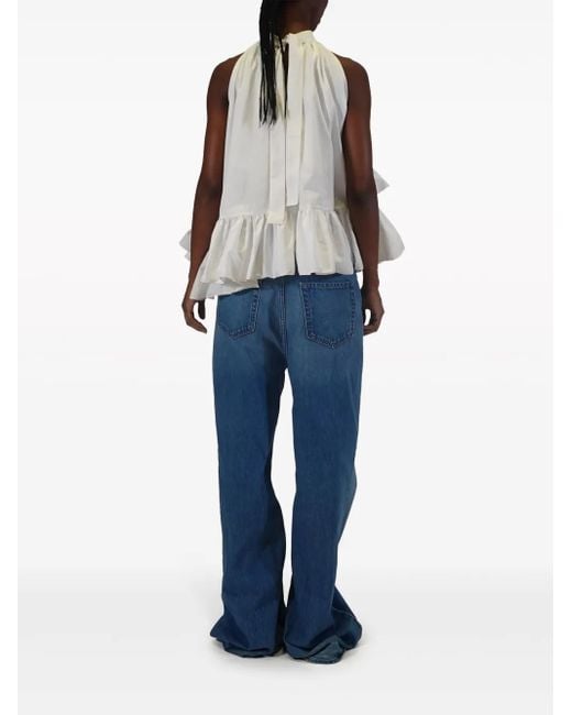 Azeeza White Plath Ruffled Cotton Blouse