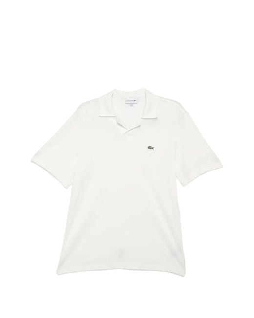 Lacoste White Logo-Patch Open-Collar Polo Shirt for men
