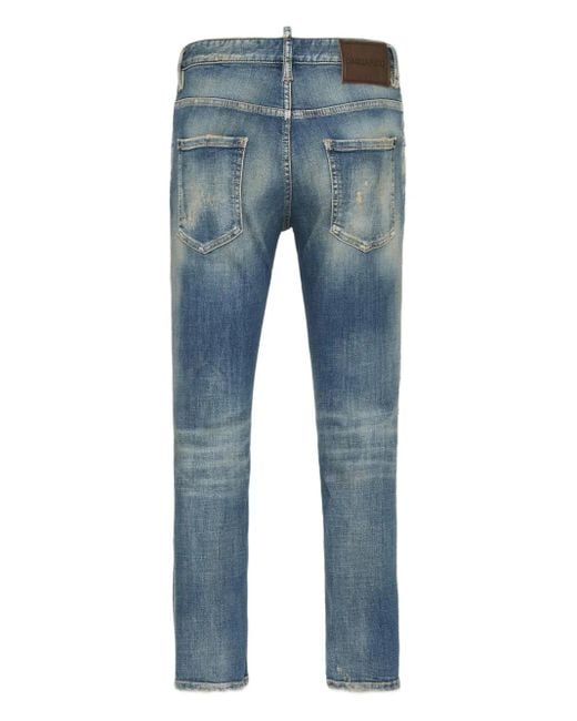 DSquared² Blue Jeans With Whiskering Effect And Logo Patch for men