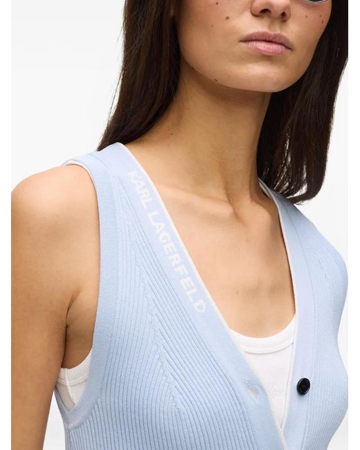 Karl Lagerfeld Blue Logo-Detail Sleeveless Cardigan