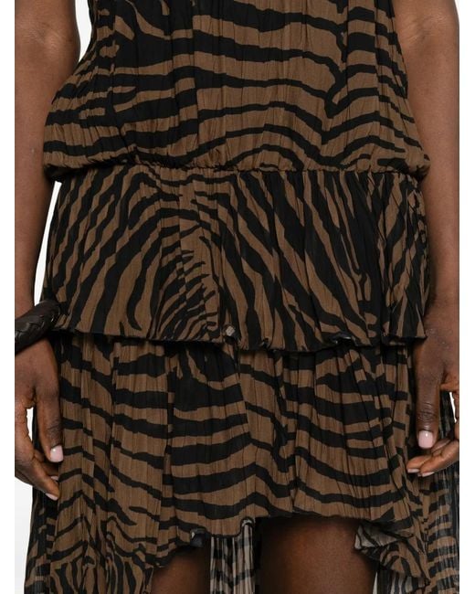 Blumarine White Ruffled Zebra-Print Mini Dress